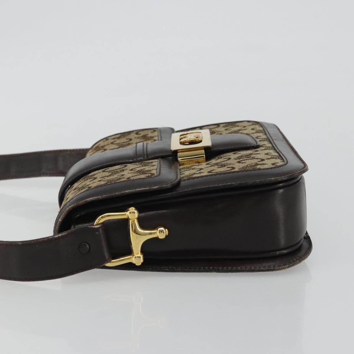 CELINE C Sulky Horse Carriage Shoulder Bag Canvas Beige Gold Auth 189540A