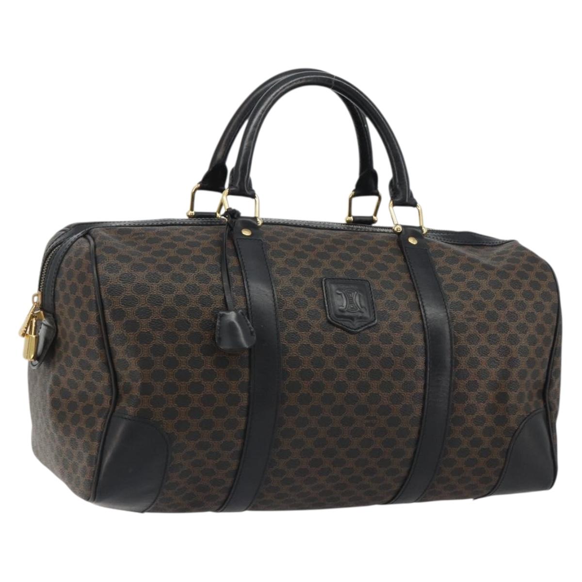 CELINE Macadam Canvas Boston Bag PVC Leather Black Gold Auth 189541A
