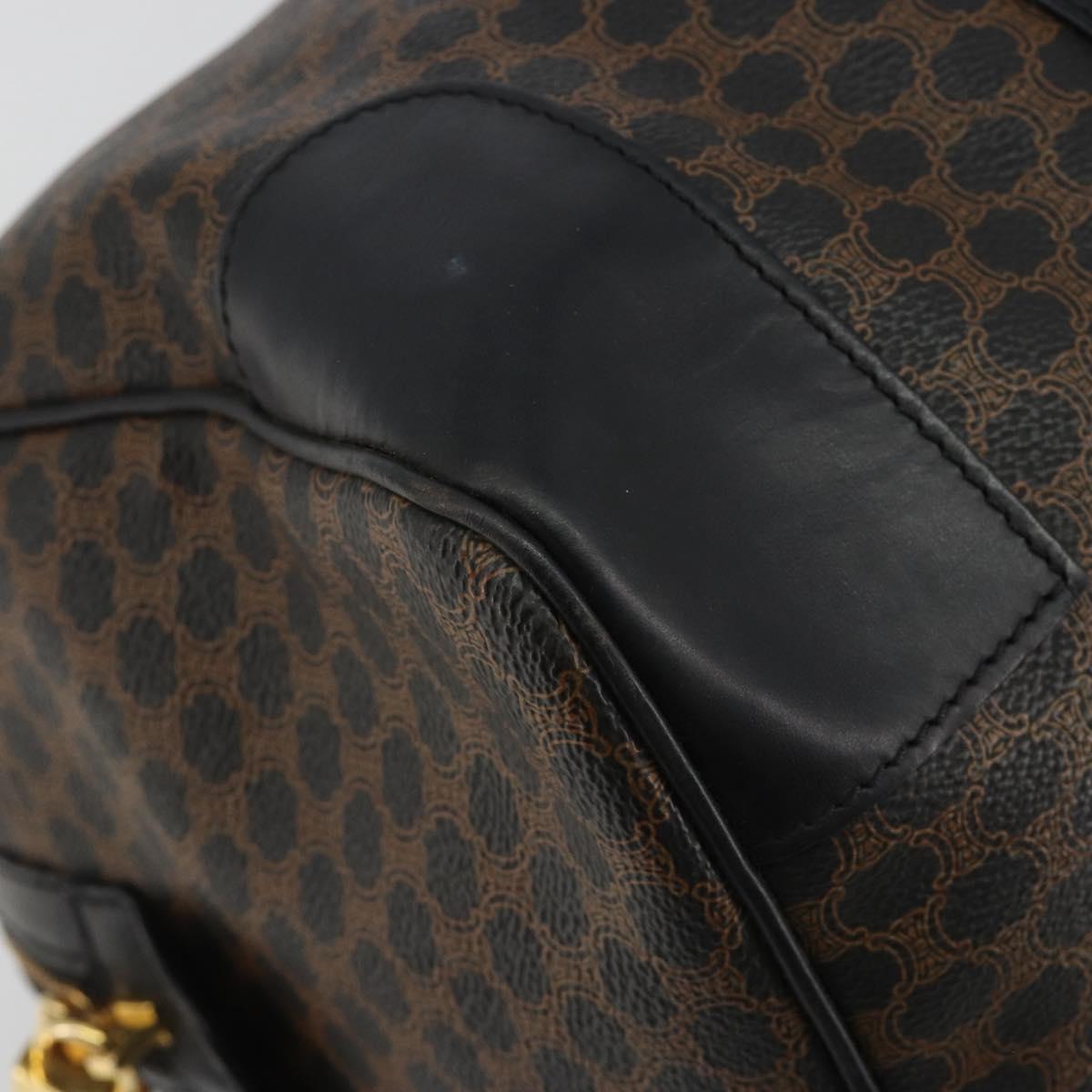 CELINE Macadam Canvas Boston Bag PVC Leather Black Gold Auth 189541A