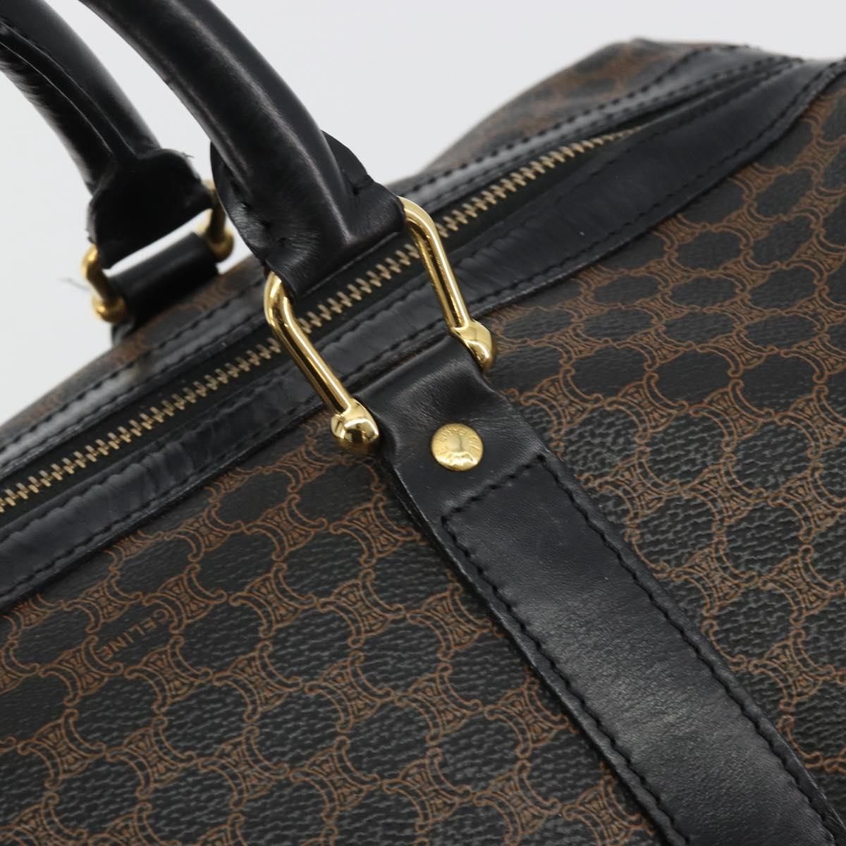 CELINE Macadam Canvas Boston Bag PVC Leather Black Gold Auth 189541A