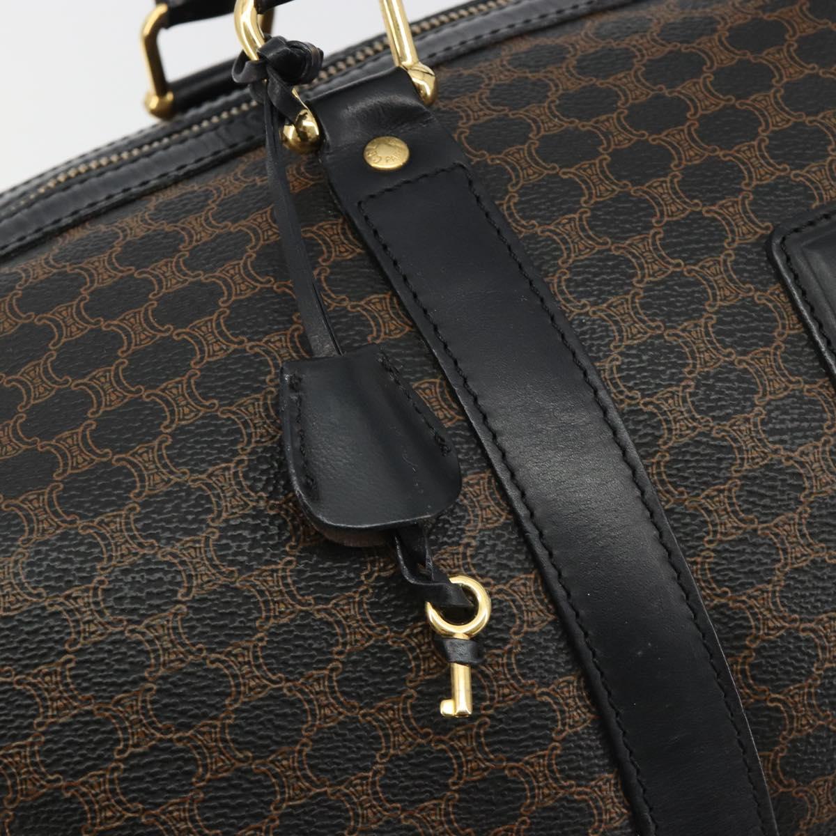CELINE Macadam Canvas Boston Bag PVC Leather Black Gold Auth 189541A