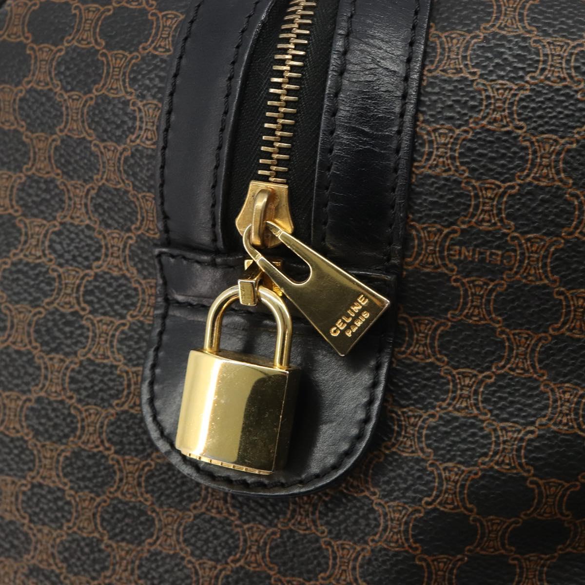 CELINE Macadam Canvas Boston Bag PVC Leather Black Gold Auth 189541A