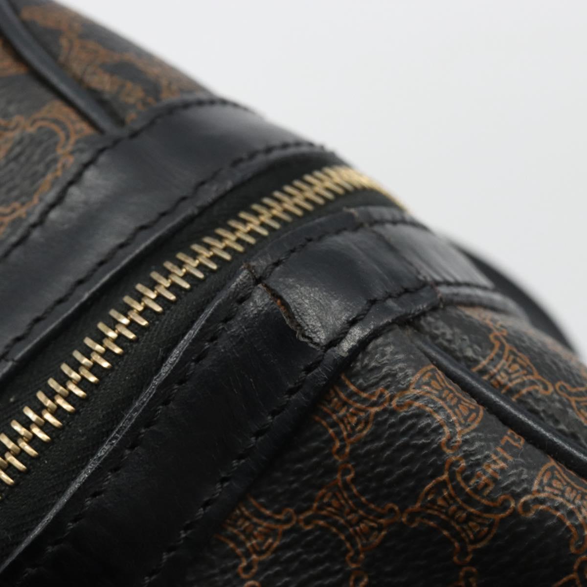 CELINE Macadam Canvas Boston Bag PVC Leather Black Gold Auth 189541A