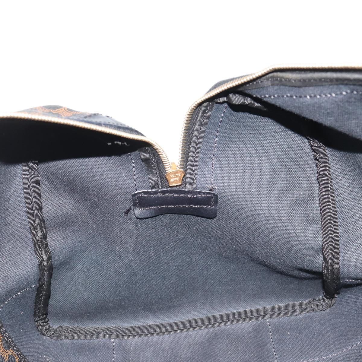 CELINE Macadam Canvas Boston Bag PVC Leather Black Gold Auth 189541A
