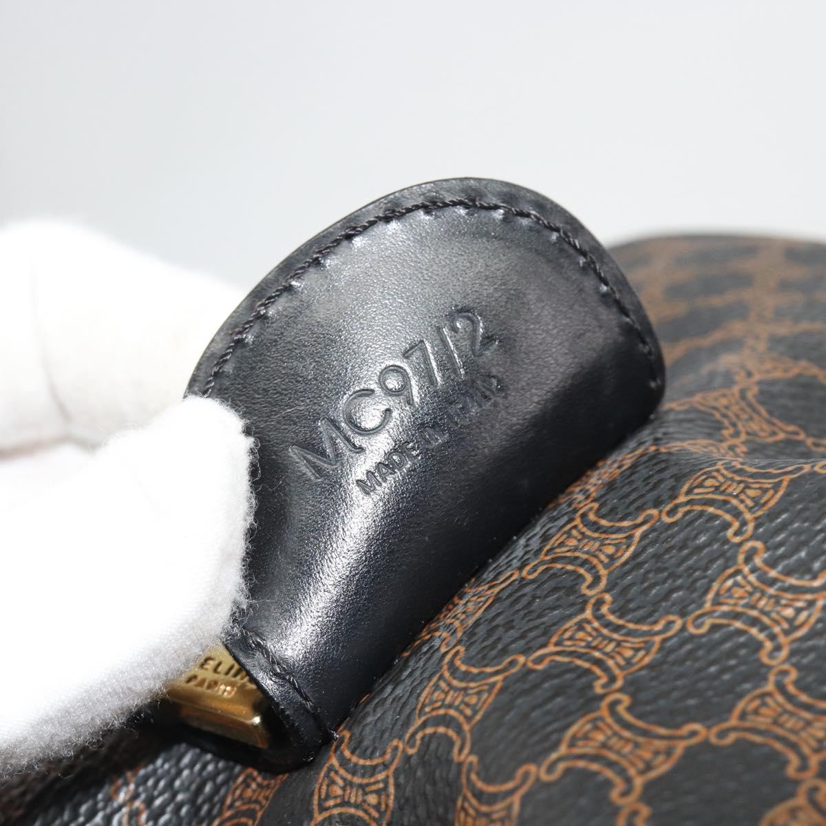 CELINE Macadam Canvas Boston Bag PVC Leather Black Gold Auth 189541A