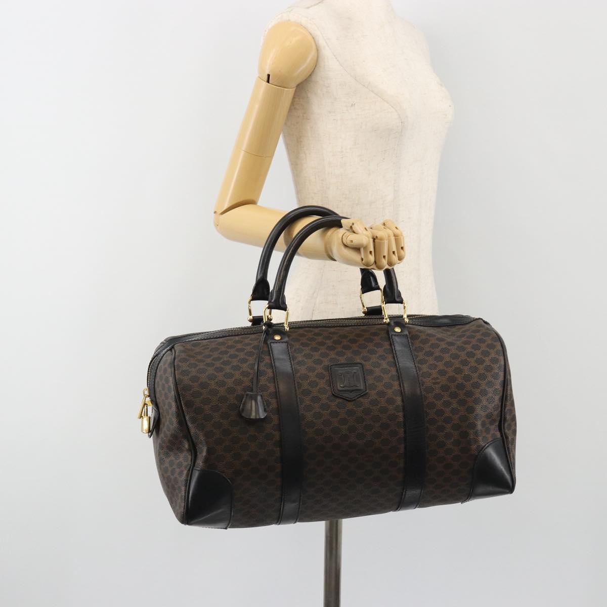 CELINE Macadam Canvas Boston Bag PVC Leather Black Gold Auth 189541A
