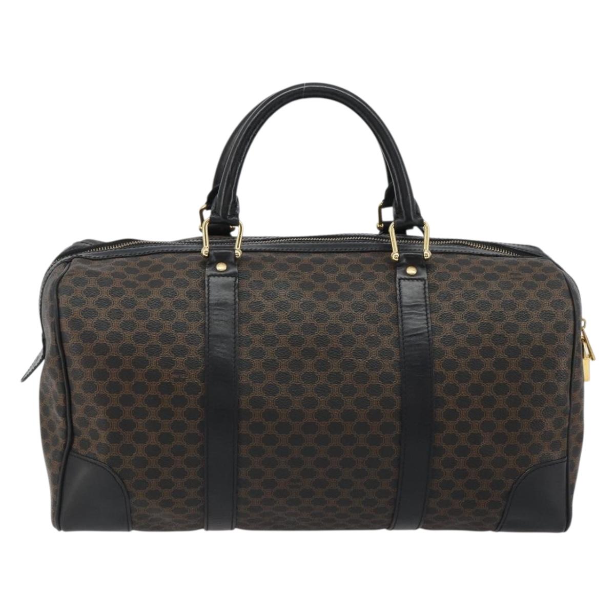 CELINE Macadam Canvas Boston Bag PVC Leather Black Gold Auth 189541A