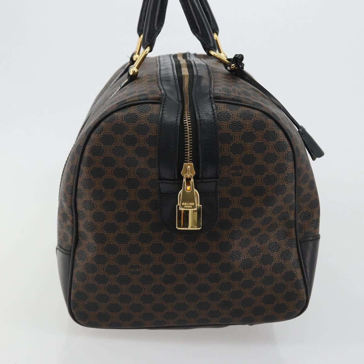 CELINE Macadam Canvas Boston Bag PVC Leather Black Gold Auth 189541A