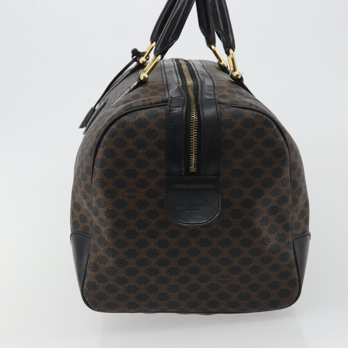 CELINE Macadam Canvas Boston Bag PVC Leather Black Gold Auth 189541A