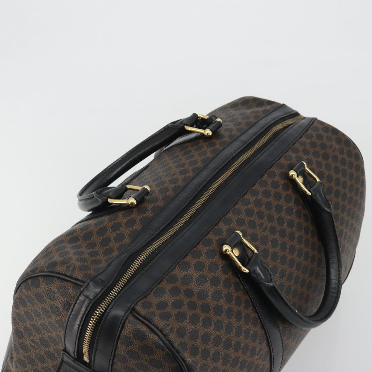 CELINE Macadam Canvas Boston Bag PVC Leather Black Gold Auth 189541A