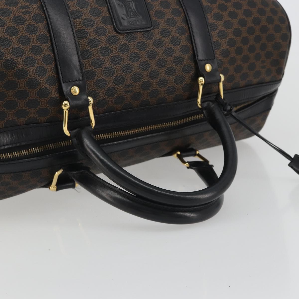 CELINE Macadam Canvas Boston Bag PVC Leather Black Gold Auth 189541A