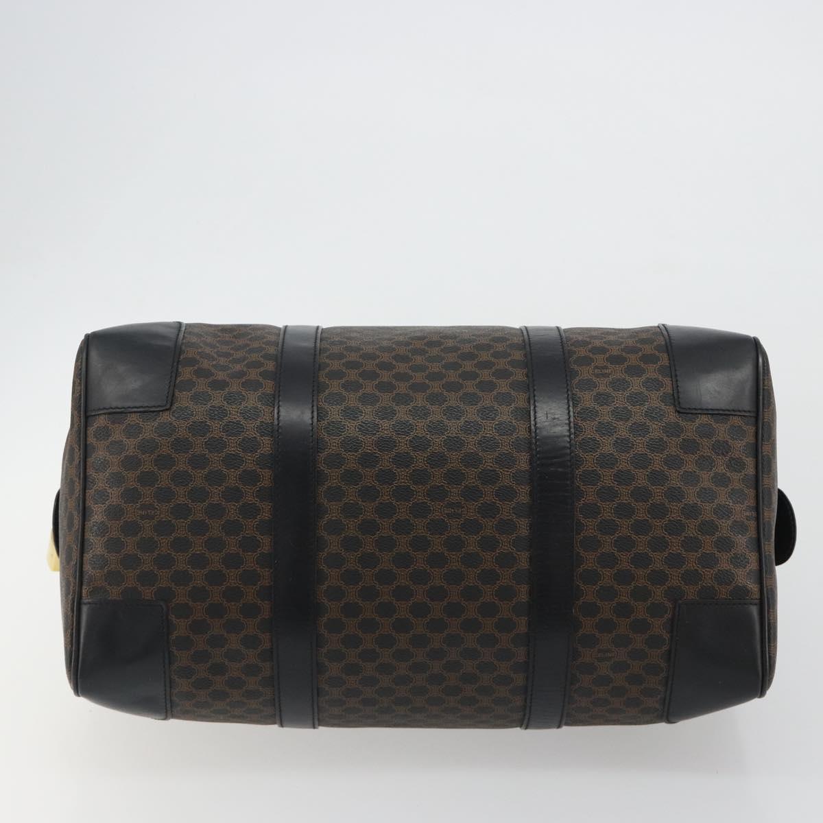 CELINE Macadam Canvas Boston Bag PVC Leather Black Gold Auth 189541A