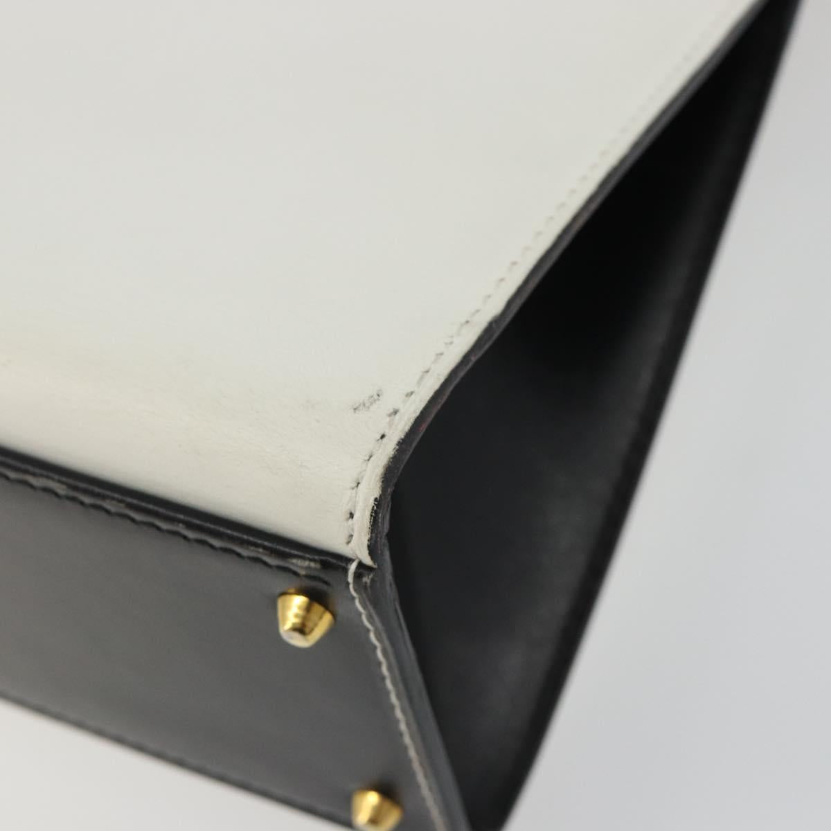 CELINE Circle Shoulder Bag Leather White Gold Auth 189542A