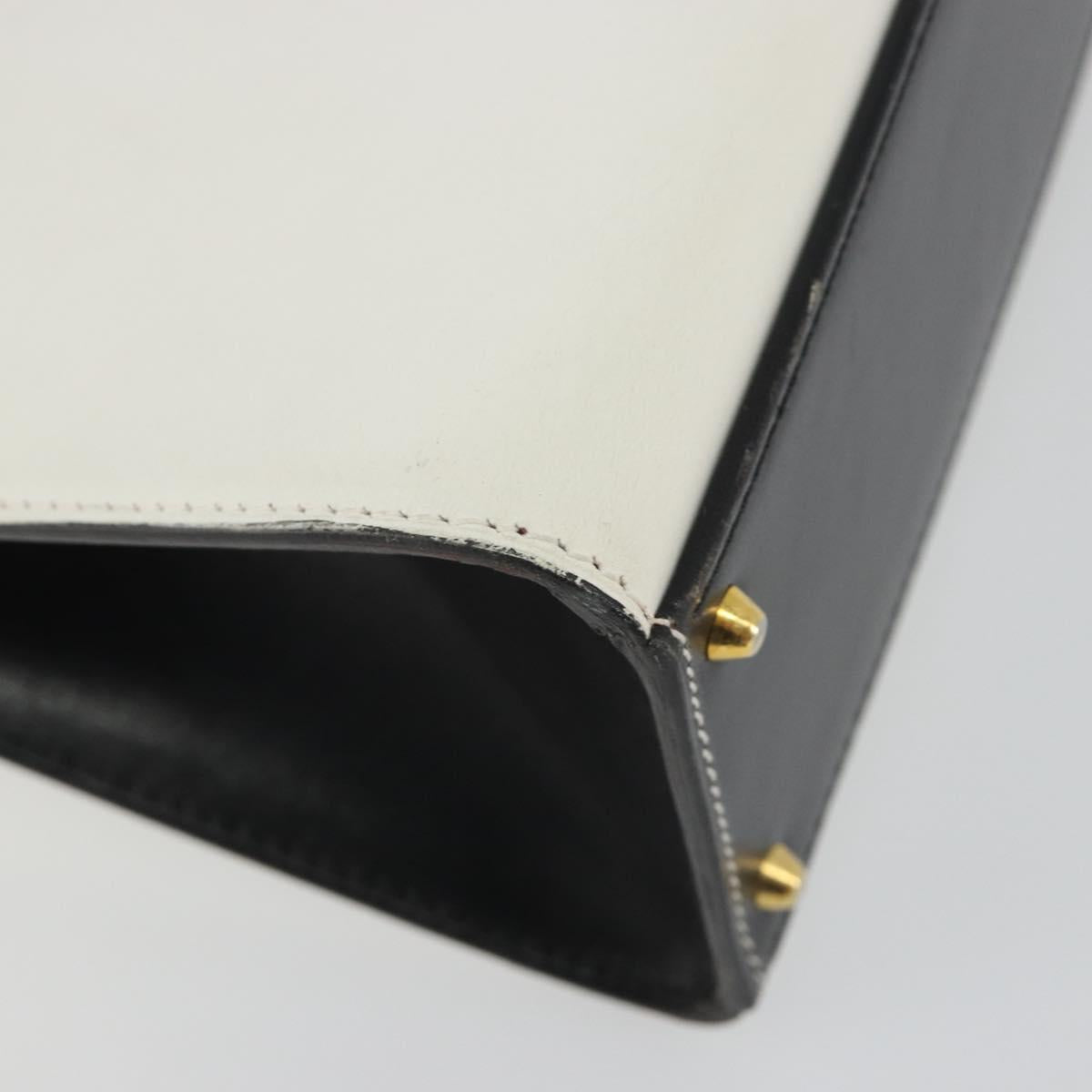 CELINE Circle Shoulder Bag Leather White Gold Auth 189542A