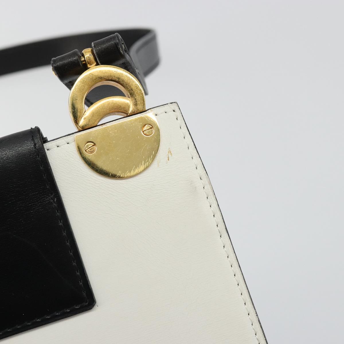 CELINE Circle Shoulder Bag Leather White Gold Auth 189542A