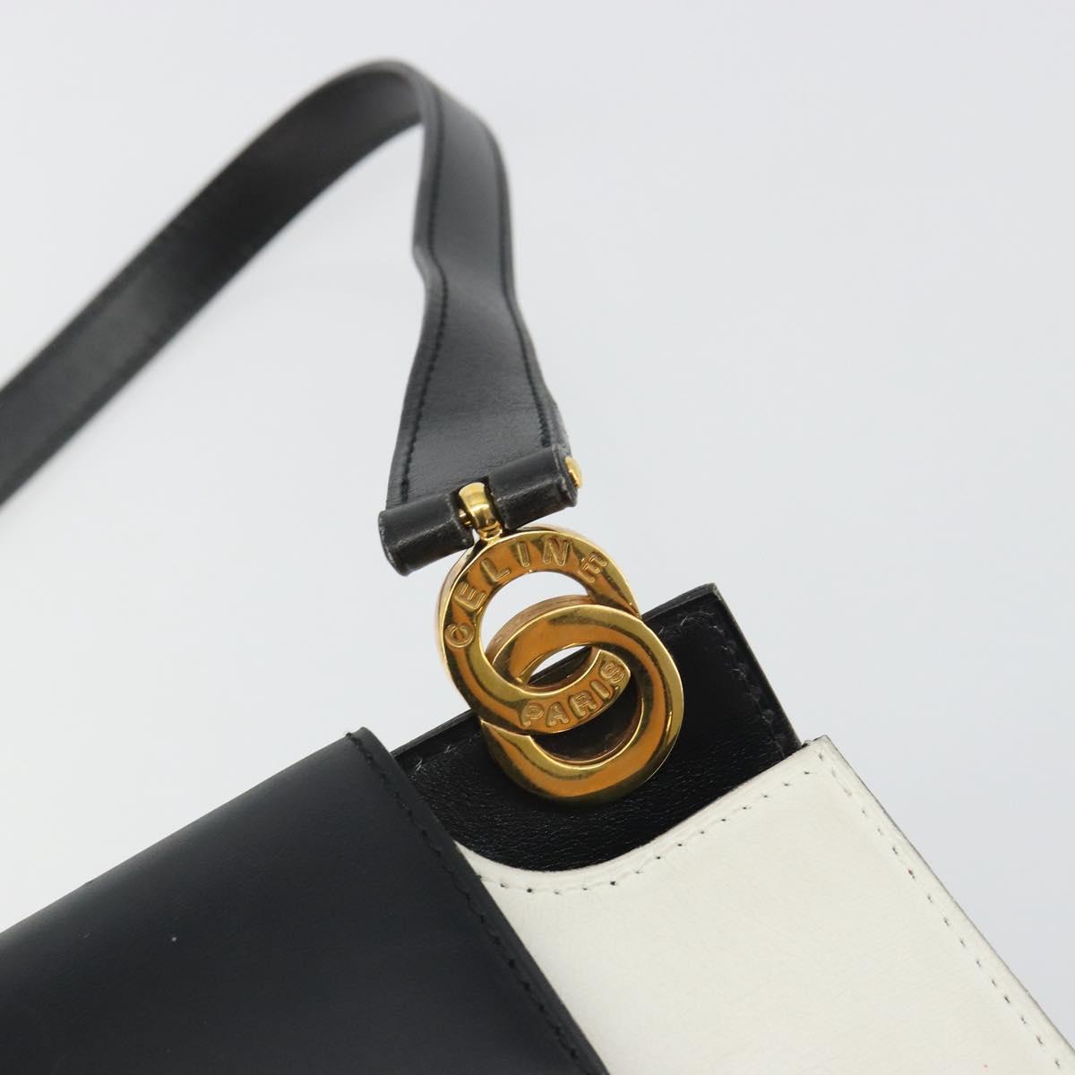 CELINE Circle Shoulder Bag Leather White Gold Auth 189542A