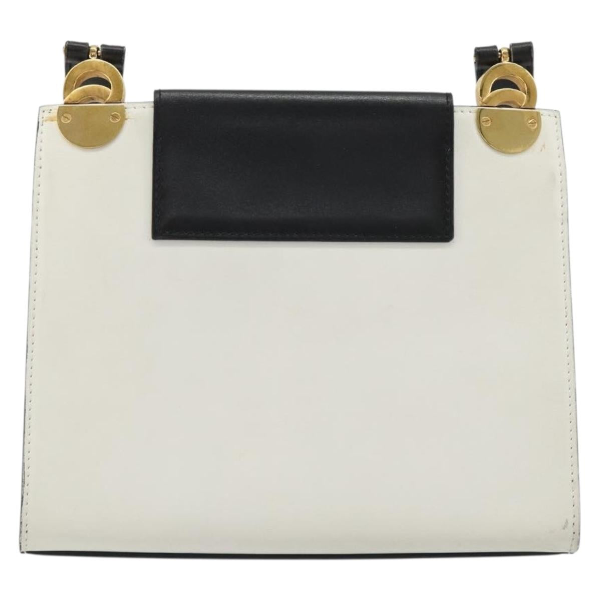 CELINE Circle Shoulder Bag Leather White Gold Auth 189542A