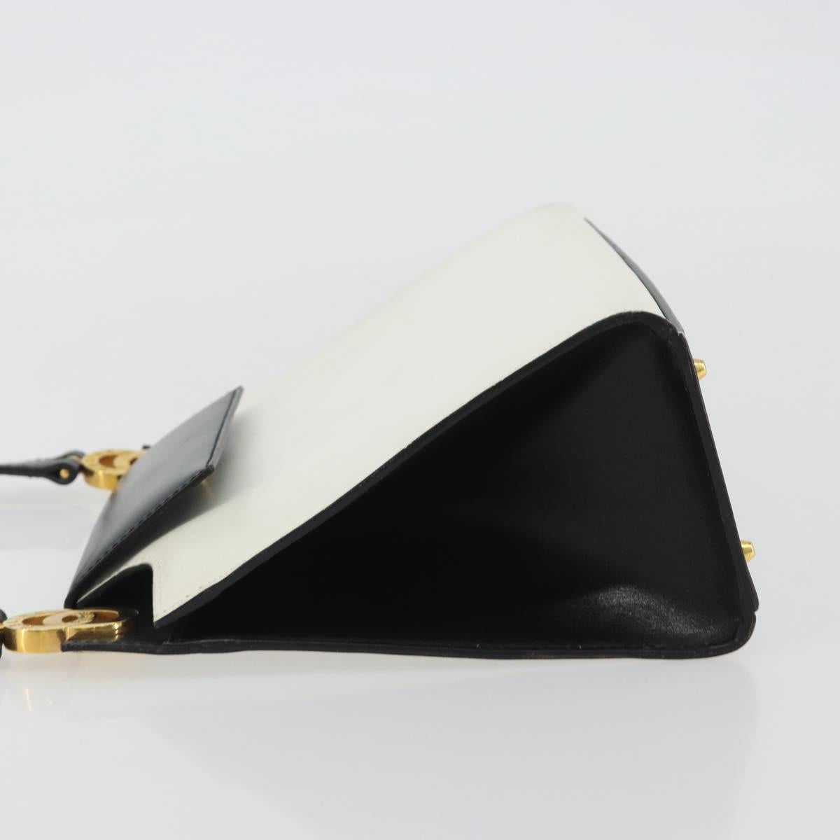 CELINE Circle Shoulder Bag Leather White Gold Auth 189542A