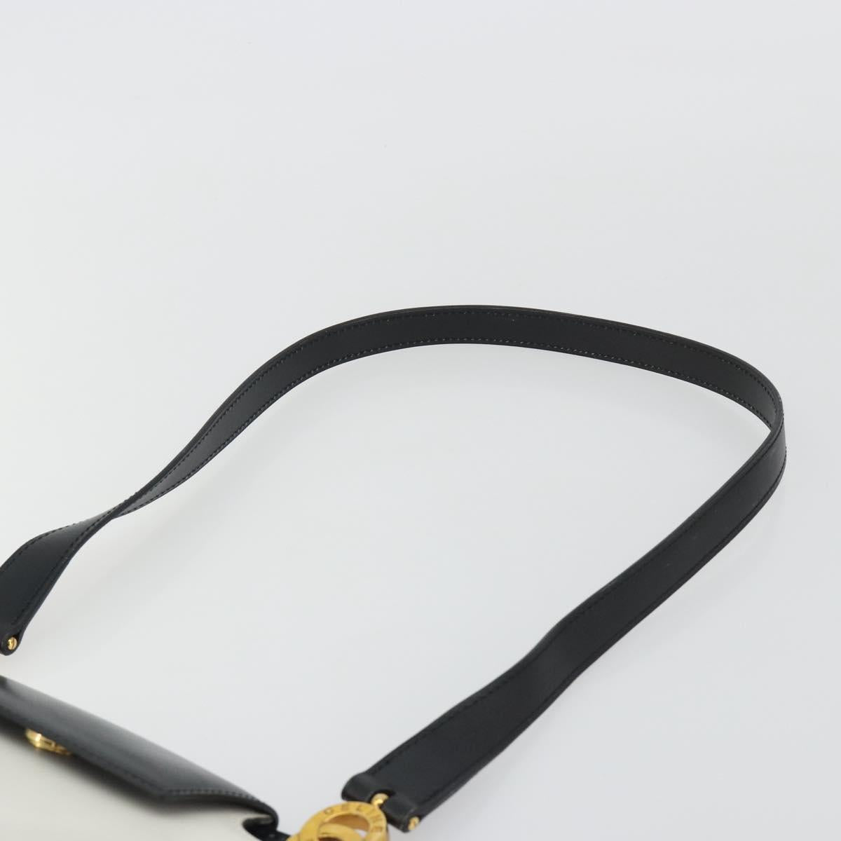 CELINE Circle Shoulder Bag Leather White Gold Auth 189542A