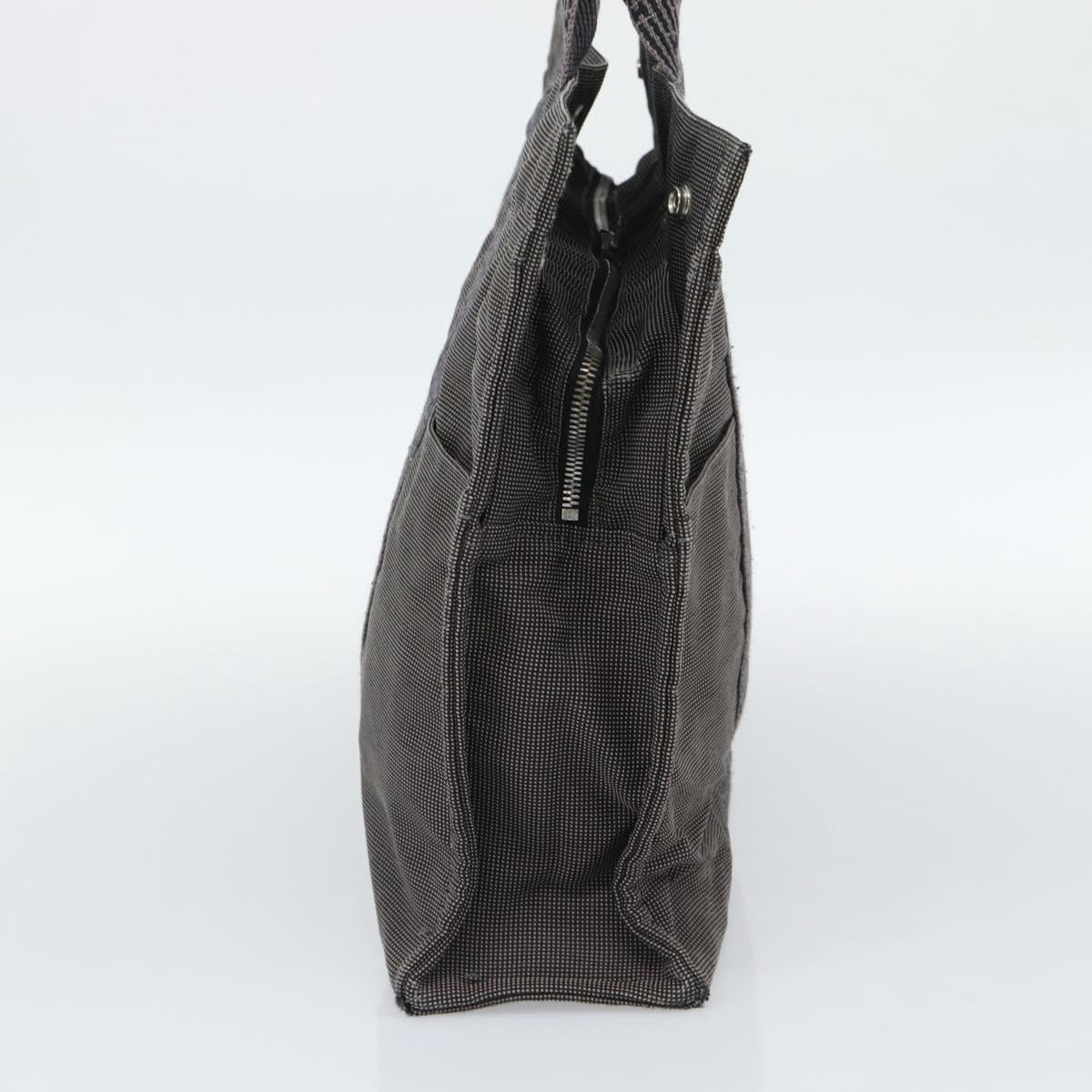 HERMES Her Line MM Hand Bag Canvas Gray Silver Auth 189544