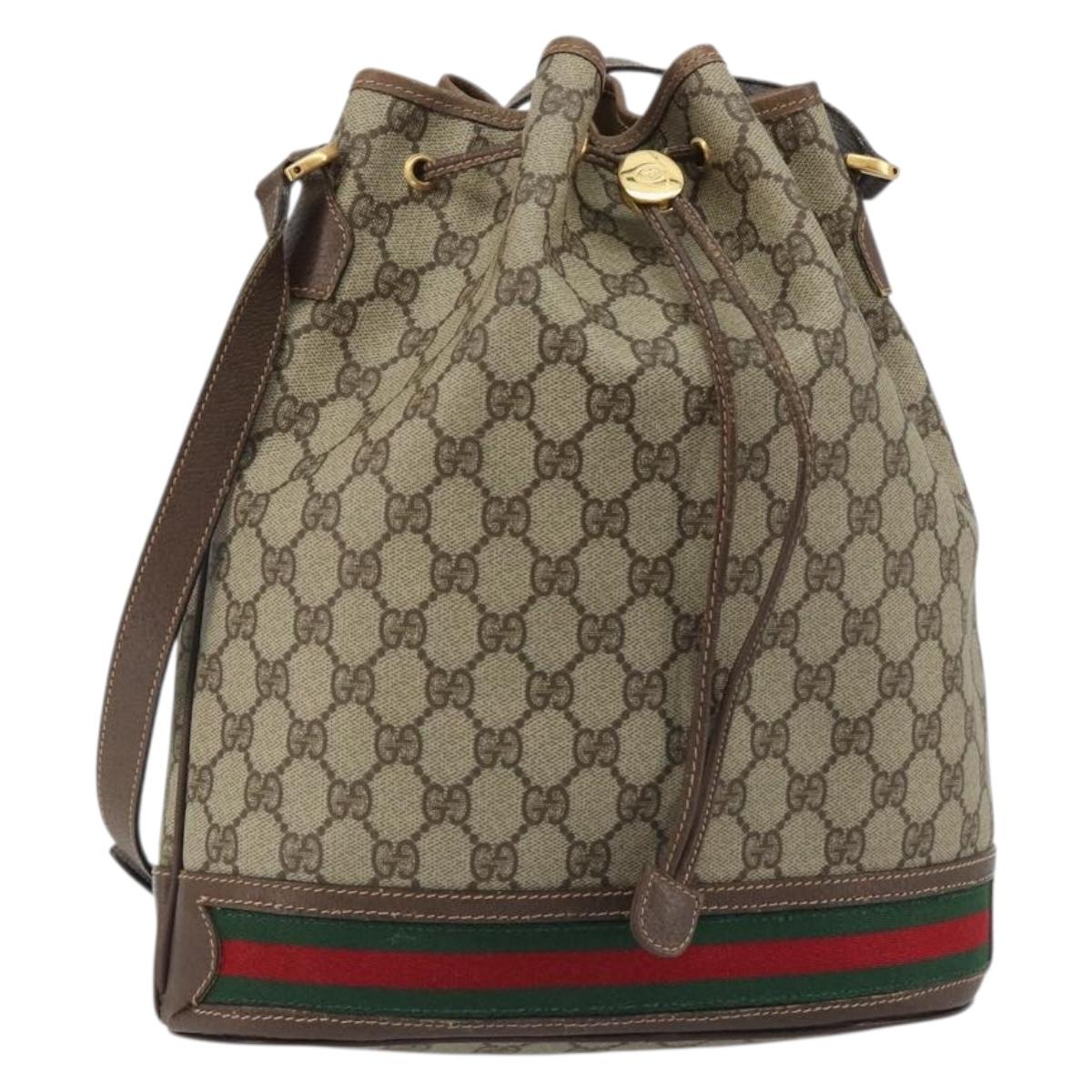 GUCCI GG Supreme Web Sherry Line Bag PVC Beige Gold 001 58 6354 Auth 189545A