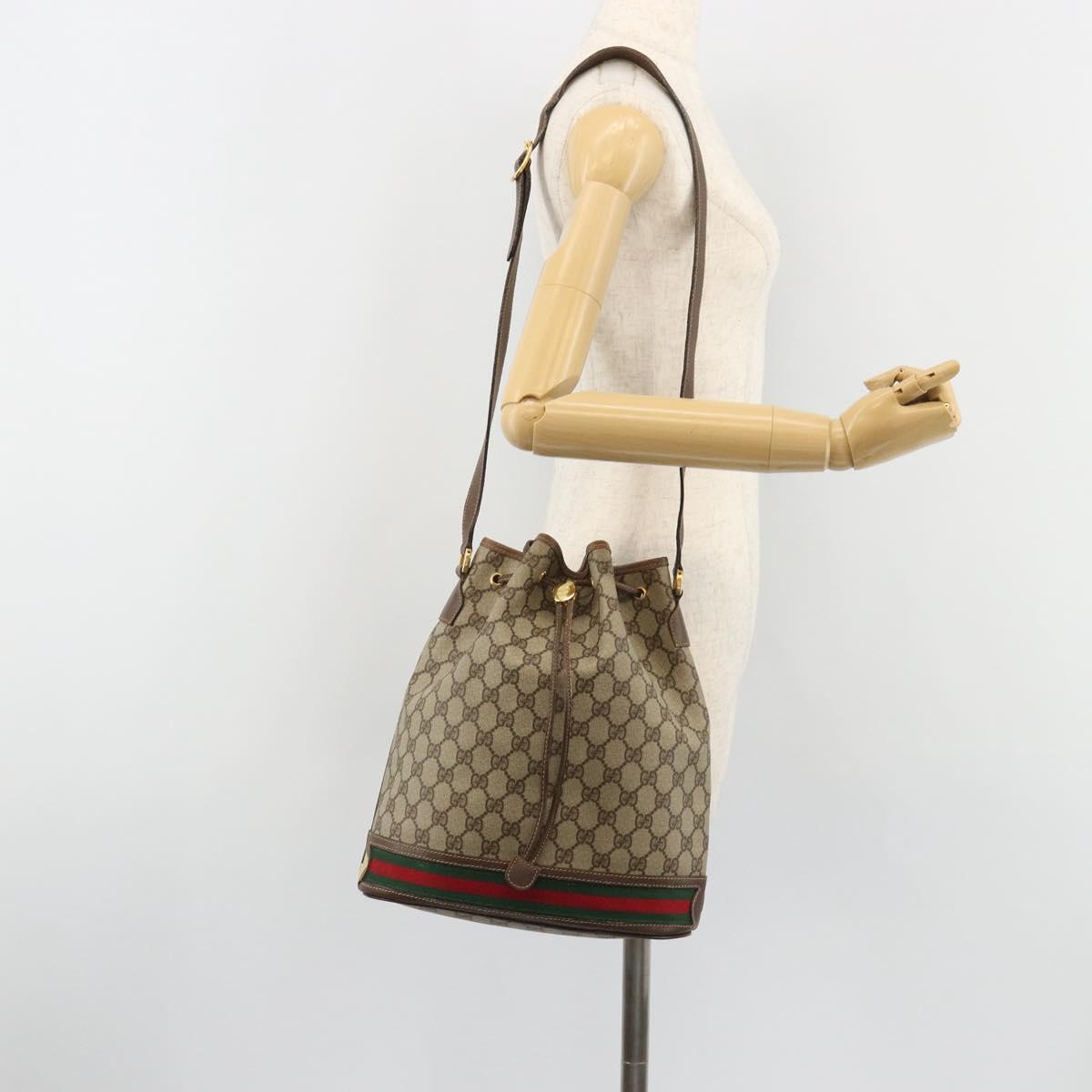 GUCCI GG Supreme Web Sherry Line Bag PVC Beige Gold 001 58 6354 Auth 189545A