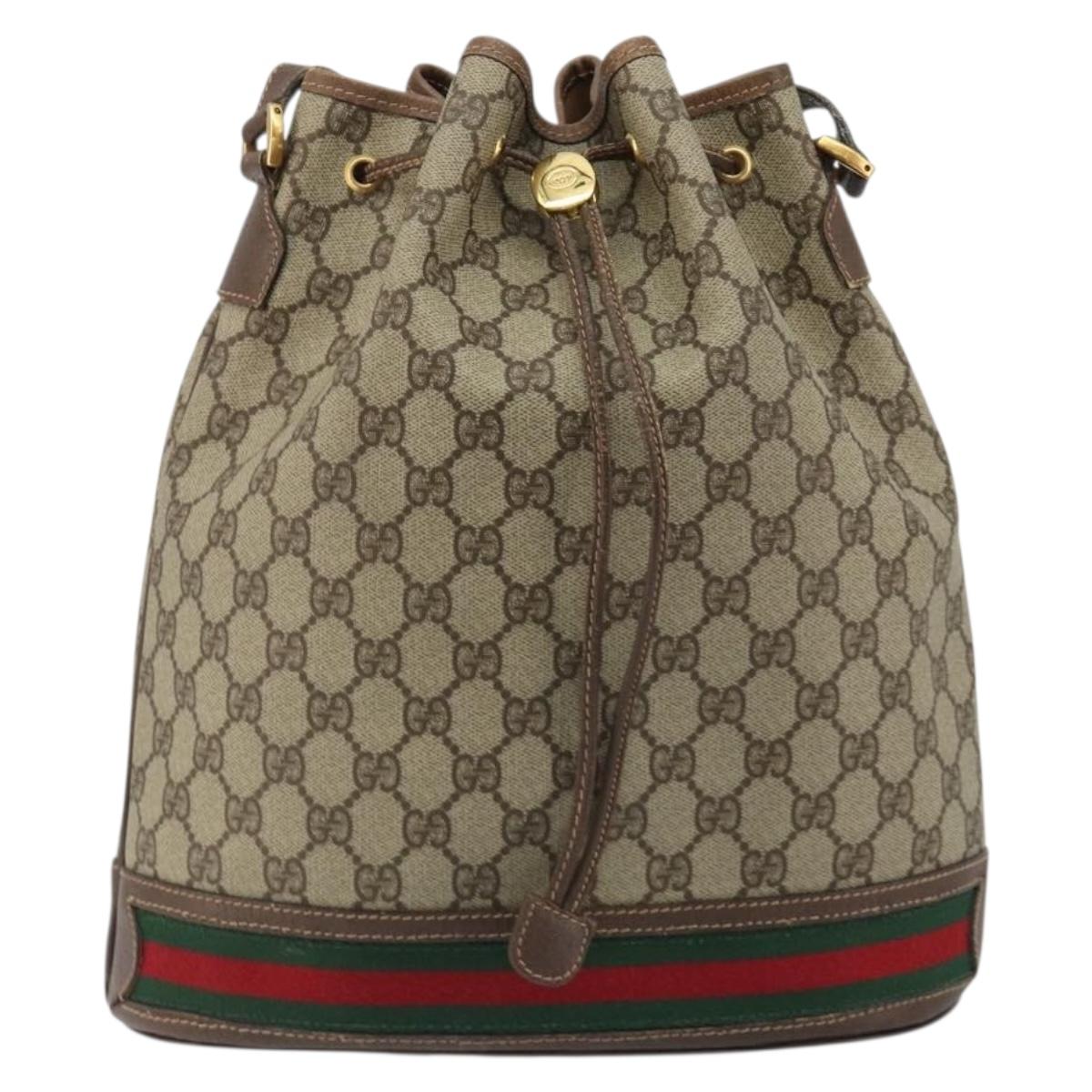 GUCCI GG Supreme Web Sherry Line Bag PVC Beige Gold 001 58 6354 Auth 189545A