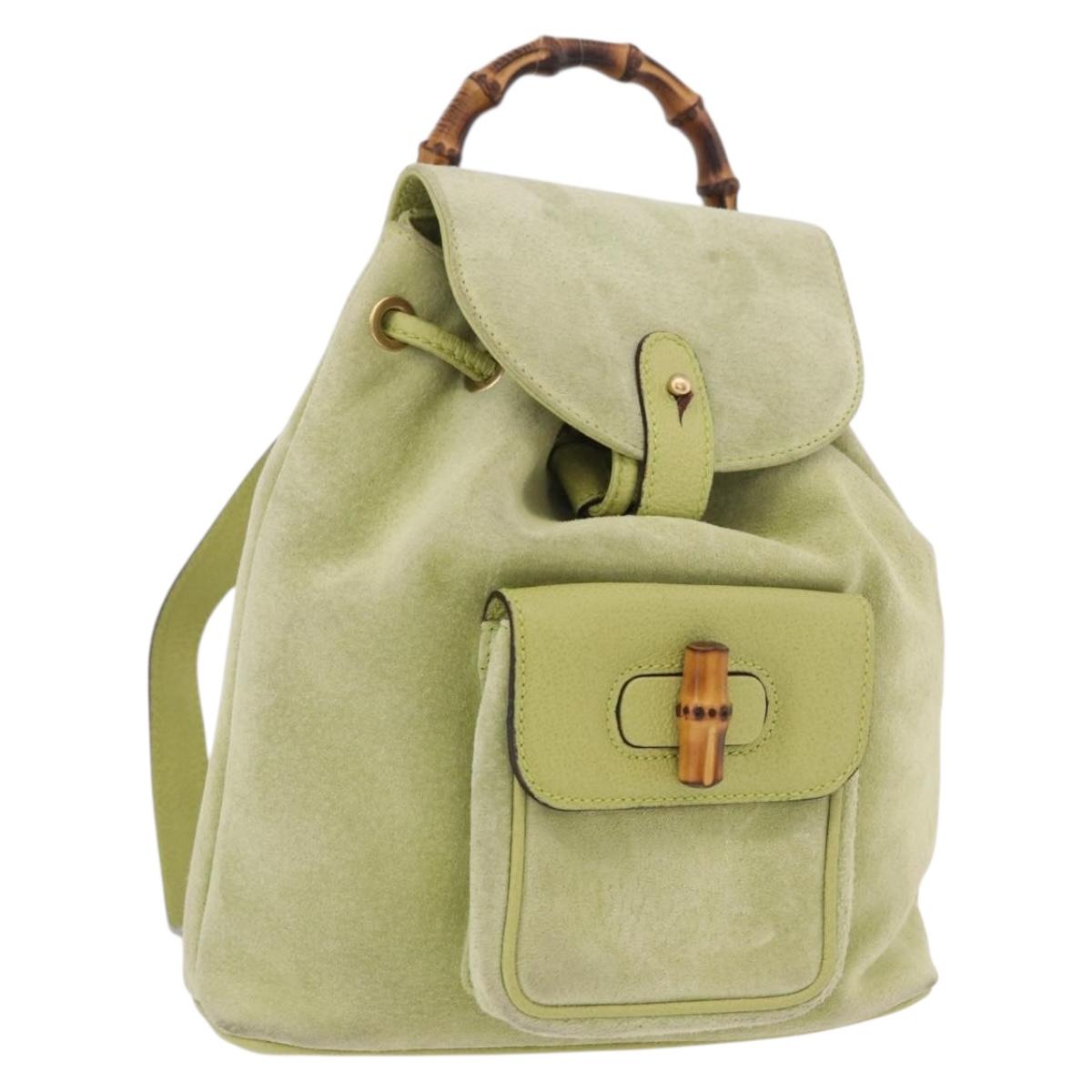 GUCCI Bamboo Backpack Suede Green Gold 003 8030 Auth 189546A