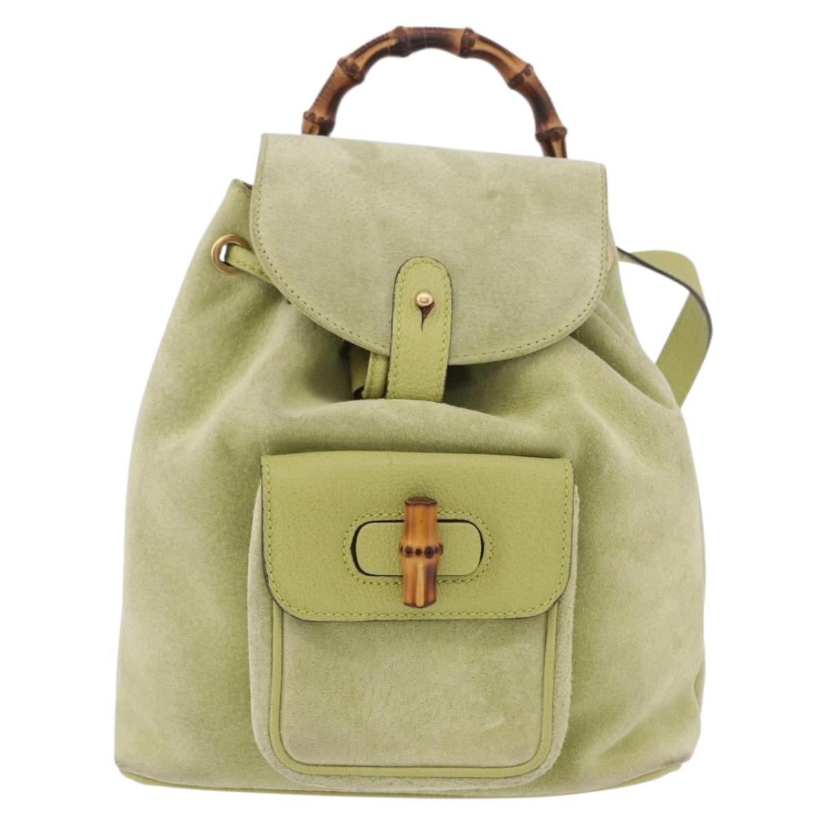 GUCCI Bamboo Backpack Suede Green Gold 003 8030 Auth 189546A
