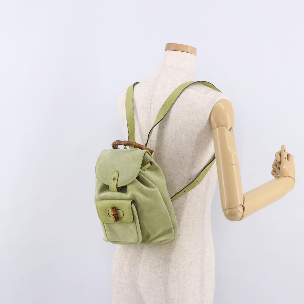 GUCCI Bamboo Backpack Suede Green Gold 003 8030 Auth 189546A