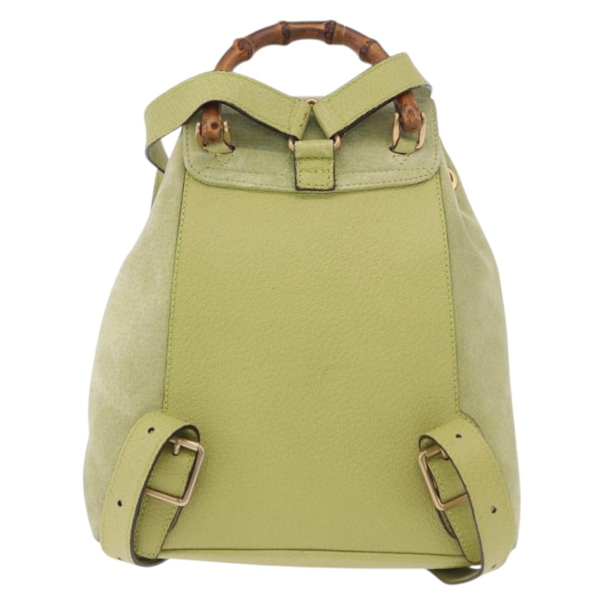 GUCCI Bamboo Backpack Suede Green Gold 003 8030 Auth 189546A