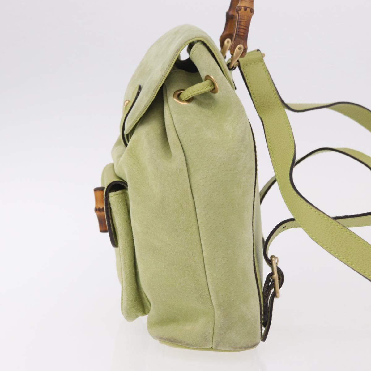 GUCCI Bamboo Backpack Suede Green Gold 003 8030 Auth 189546A