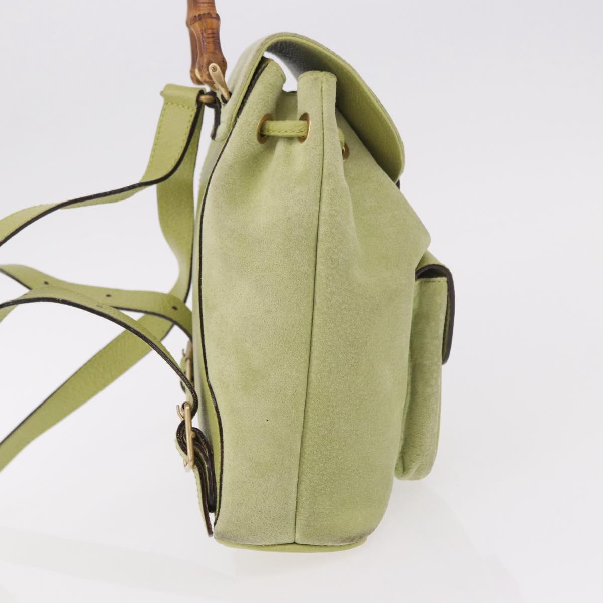 GUCCI Bamboo Backpack Suede Green Gold 003 8030 Auth 189546A