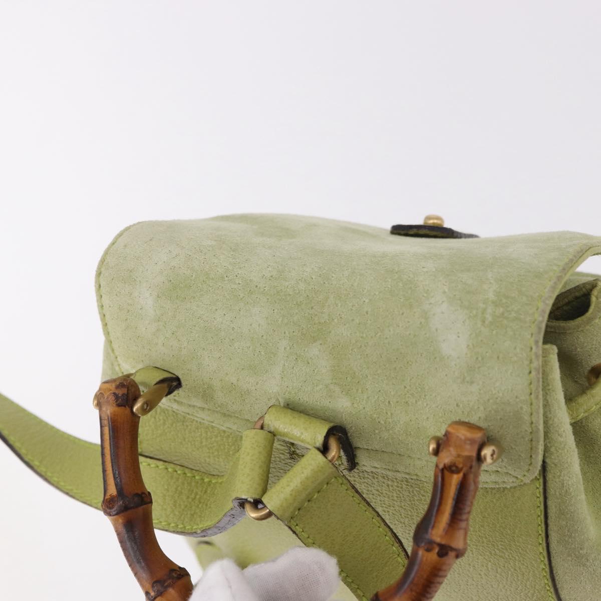 GUCCI Bamboo Backpack Suede Green Gold 003 8030 Auth 189546A