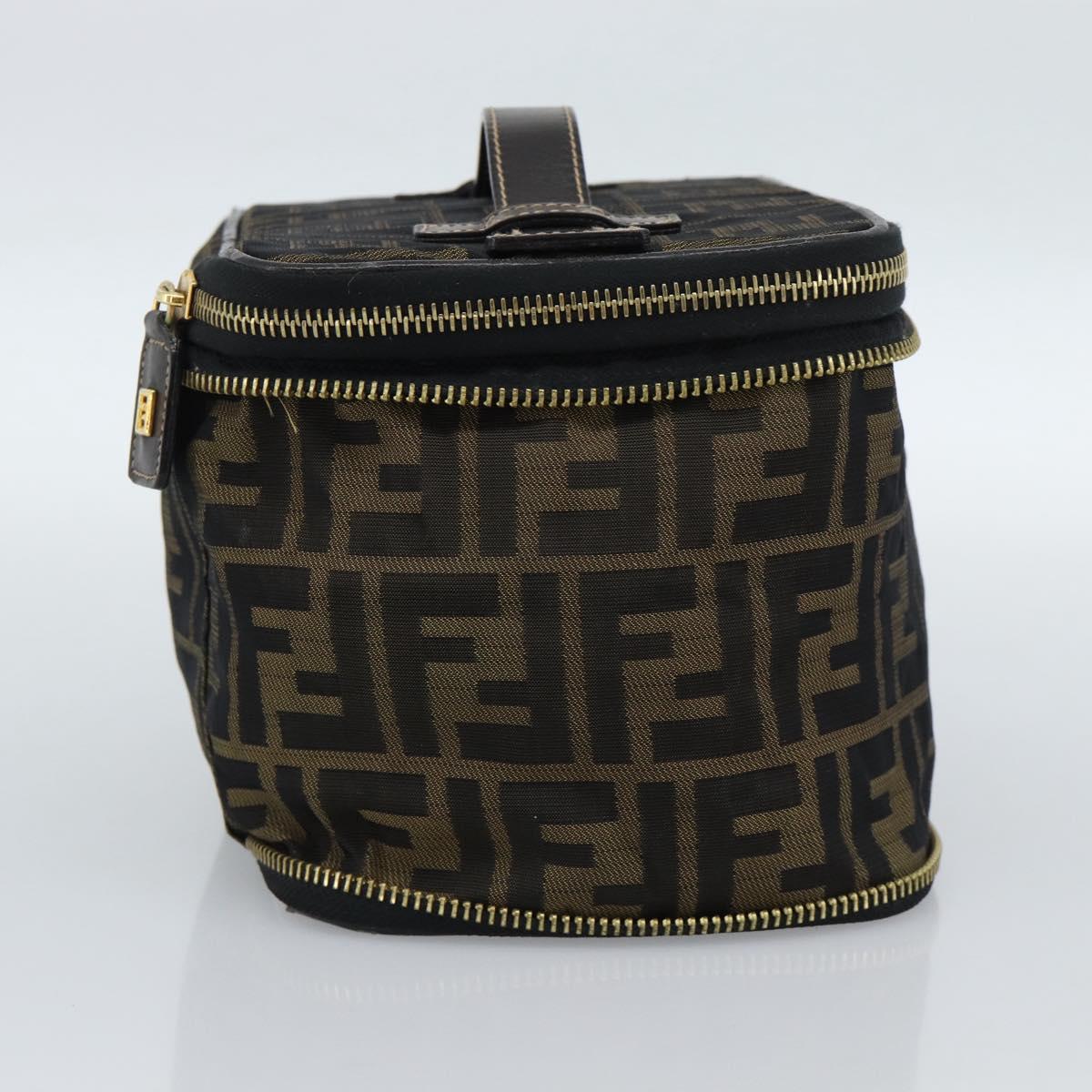 FENDI Zucca Canvas Vanity Hand Bag Black Brown Auth 189549