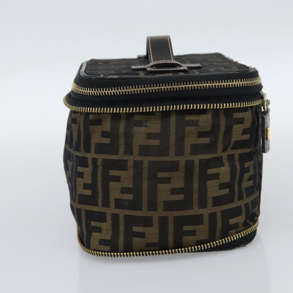 FENDI Zucca Canvas Vanity Hand Bag Black Brown Auth 189549