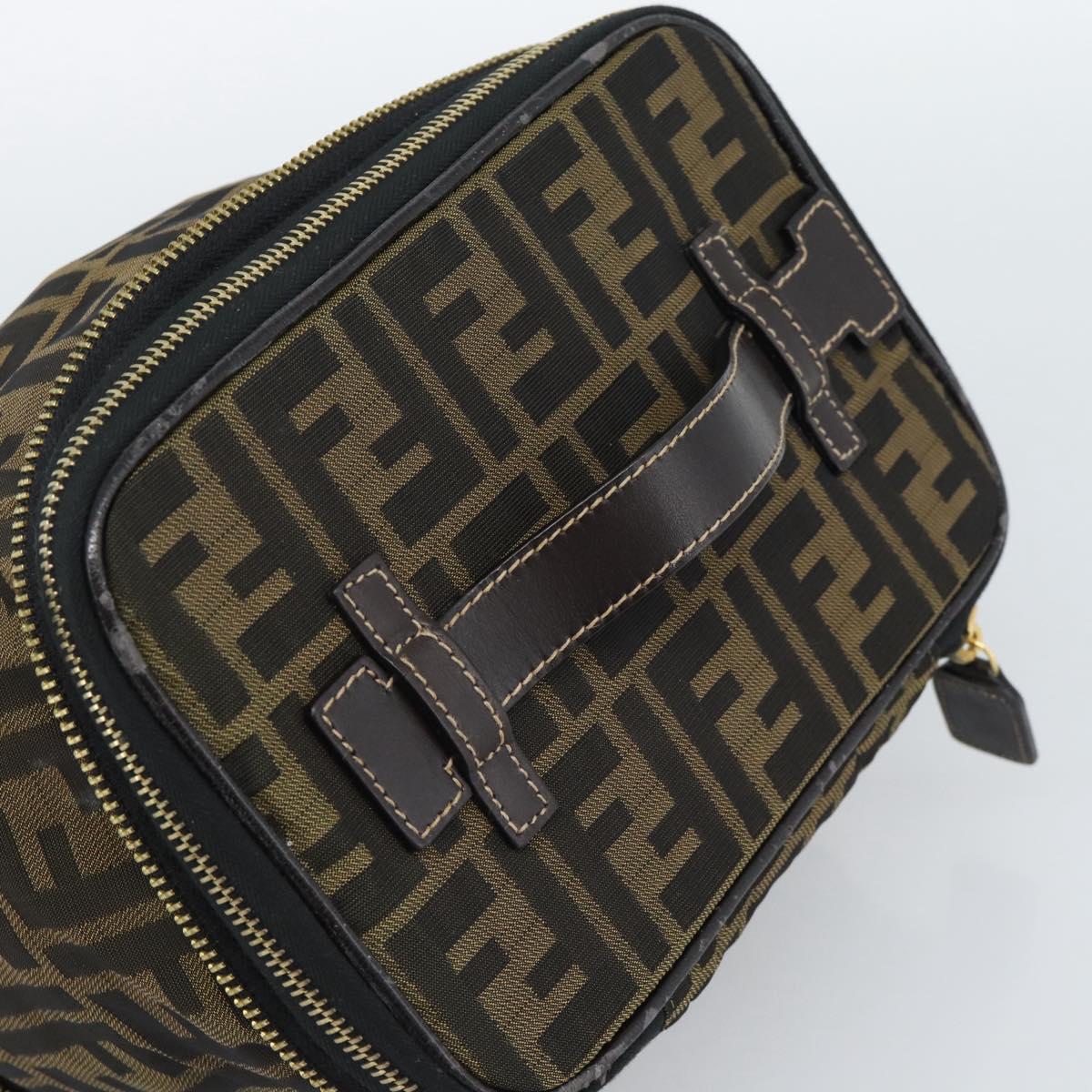FENDI Zucca Canvas Vanity Hand Bag Black Brown Auth 189549