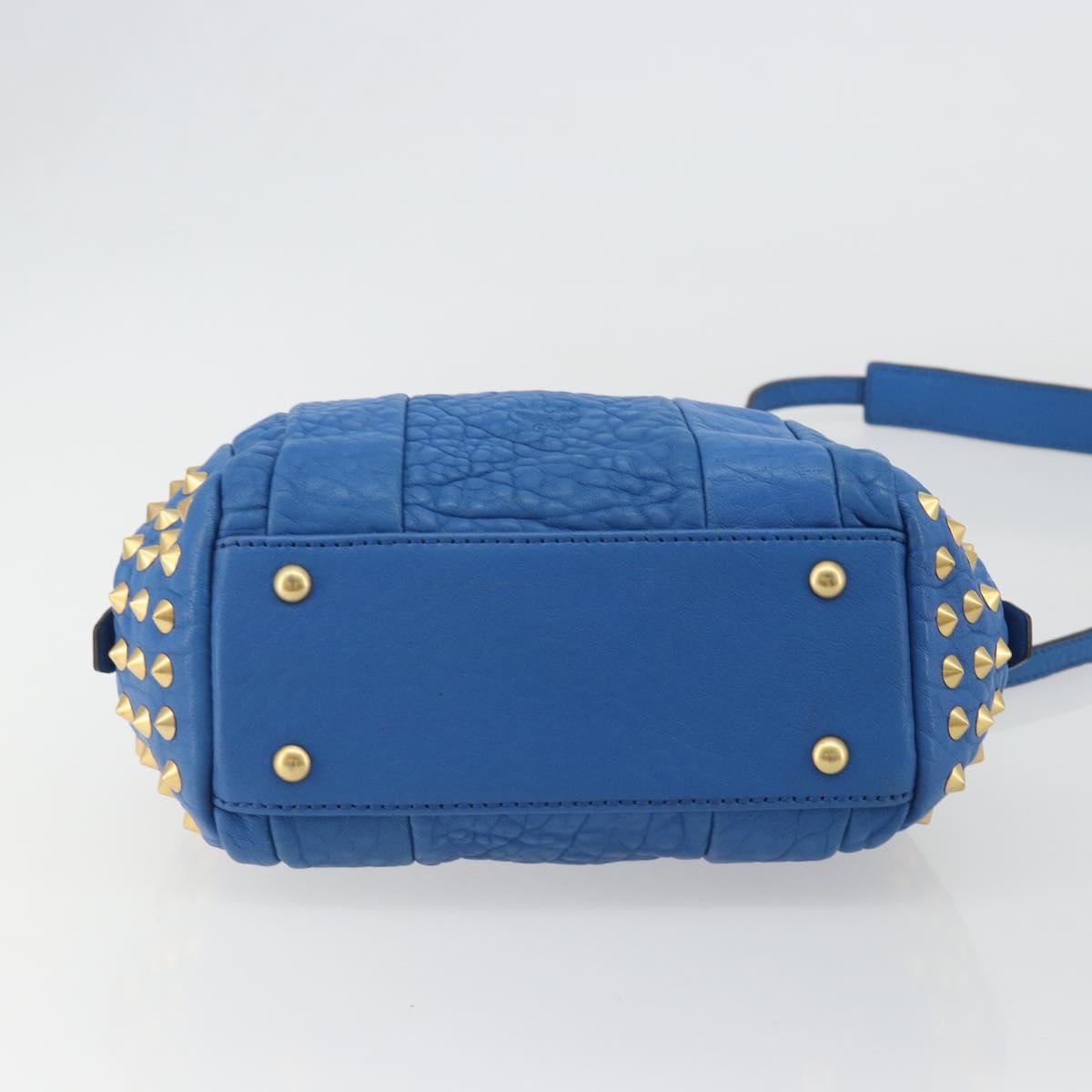 MCM Hand Bag Leather 2way Blue Gold Auth 189551A