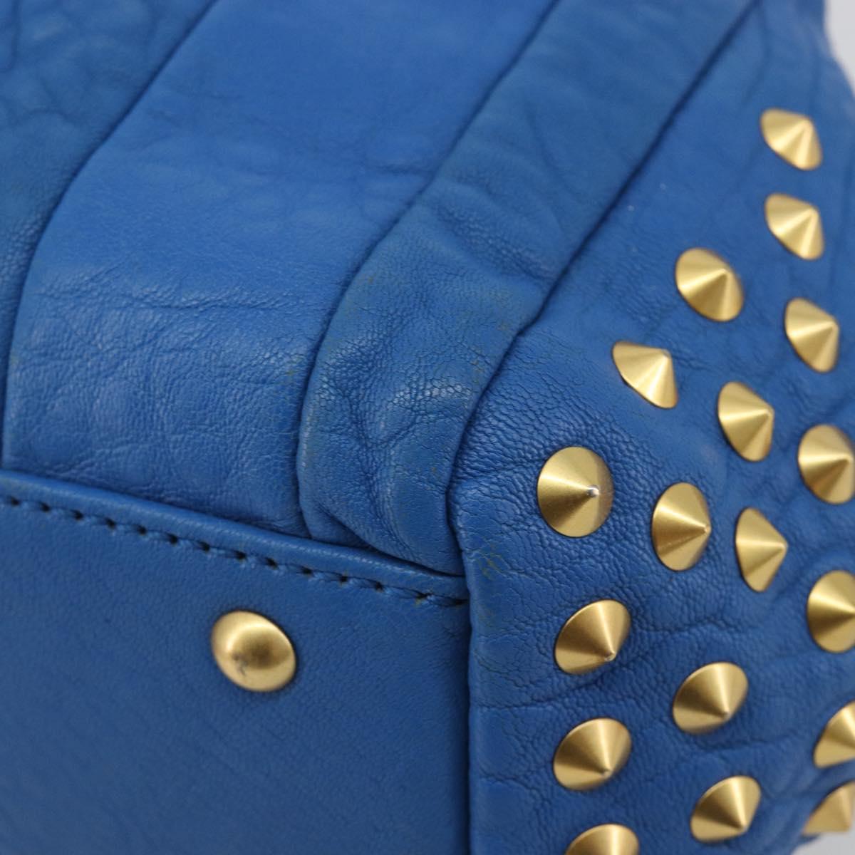 MCM Hand Bag Leather 2way Blue Gold Auth 189551A