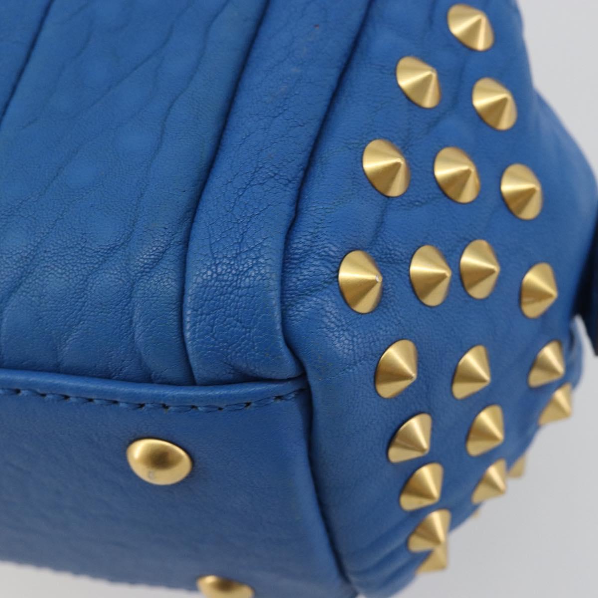 MCM Hand Bag Leather 2way Blue Gold Auth 189551A
