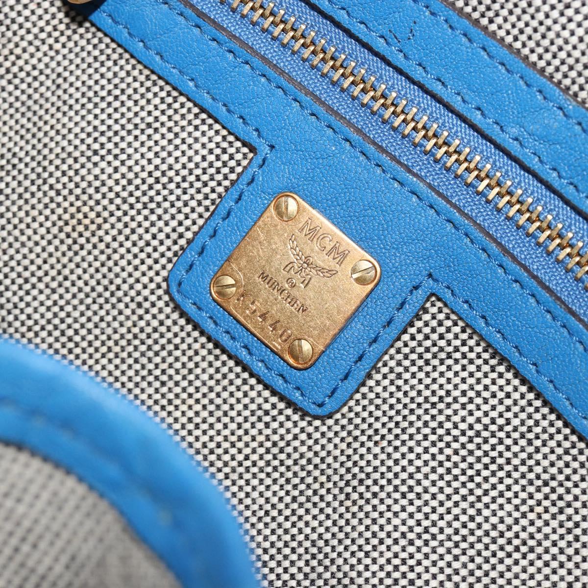 MCM Hand Bag Leather 2way Blue Gold Auth 189551A