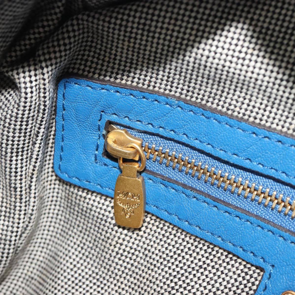 MCM Hand Bag Leather 2way Blue Gold Auth 189551A