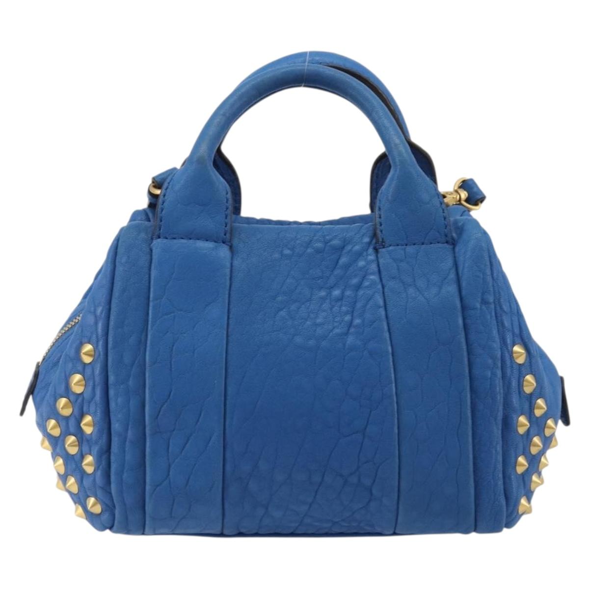 MCM Hand Bag Leather 2way Blue Gold Auth 189551A