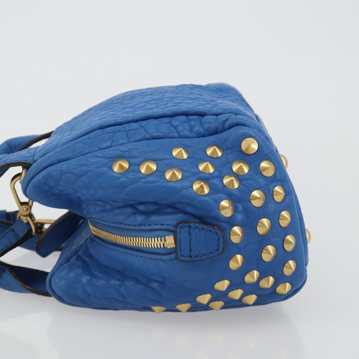 MCM Hand Bag Leather 2way Blue Gold Auth 189551A