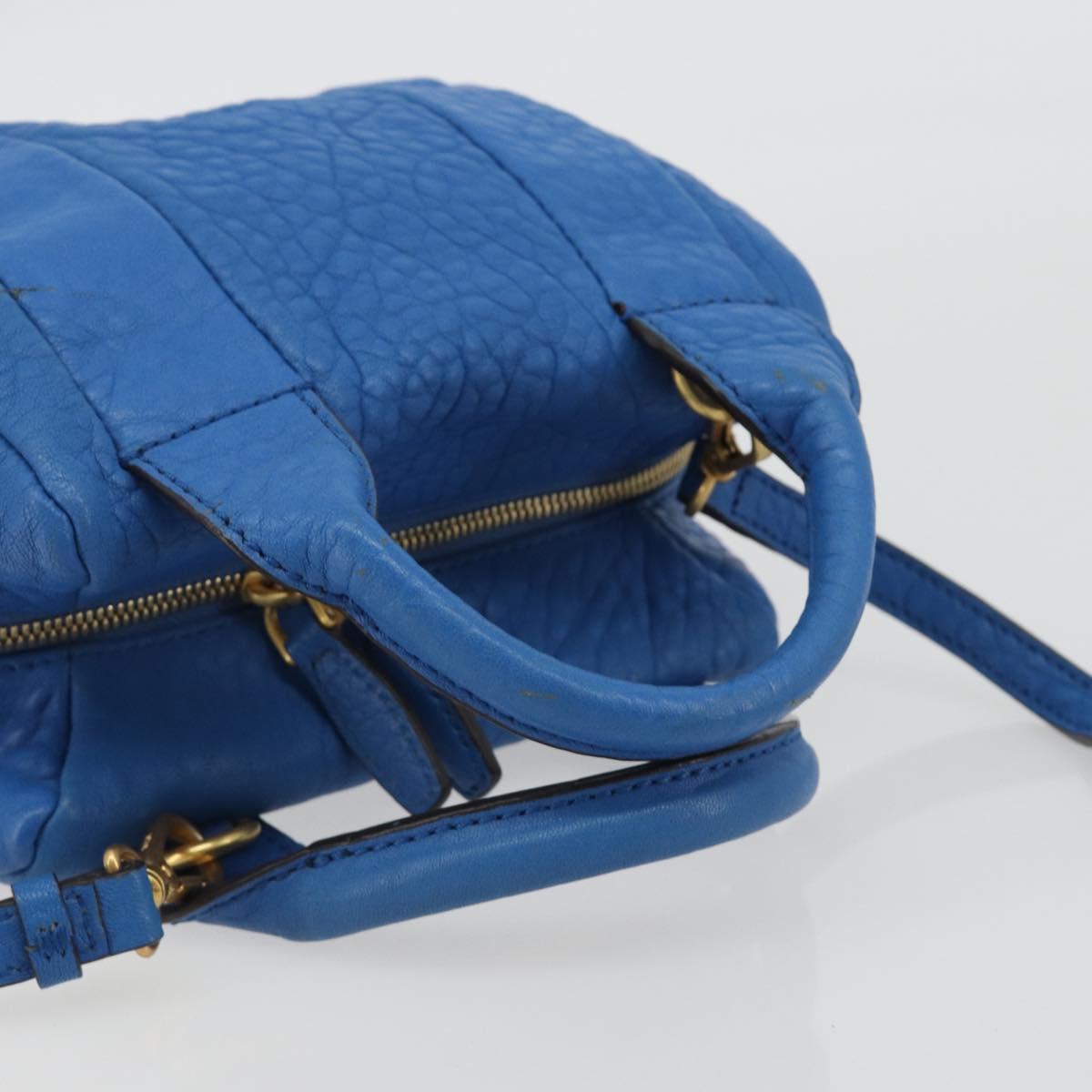 MCM Hand Bag Leather 2way Blue Gold Auth 189551A