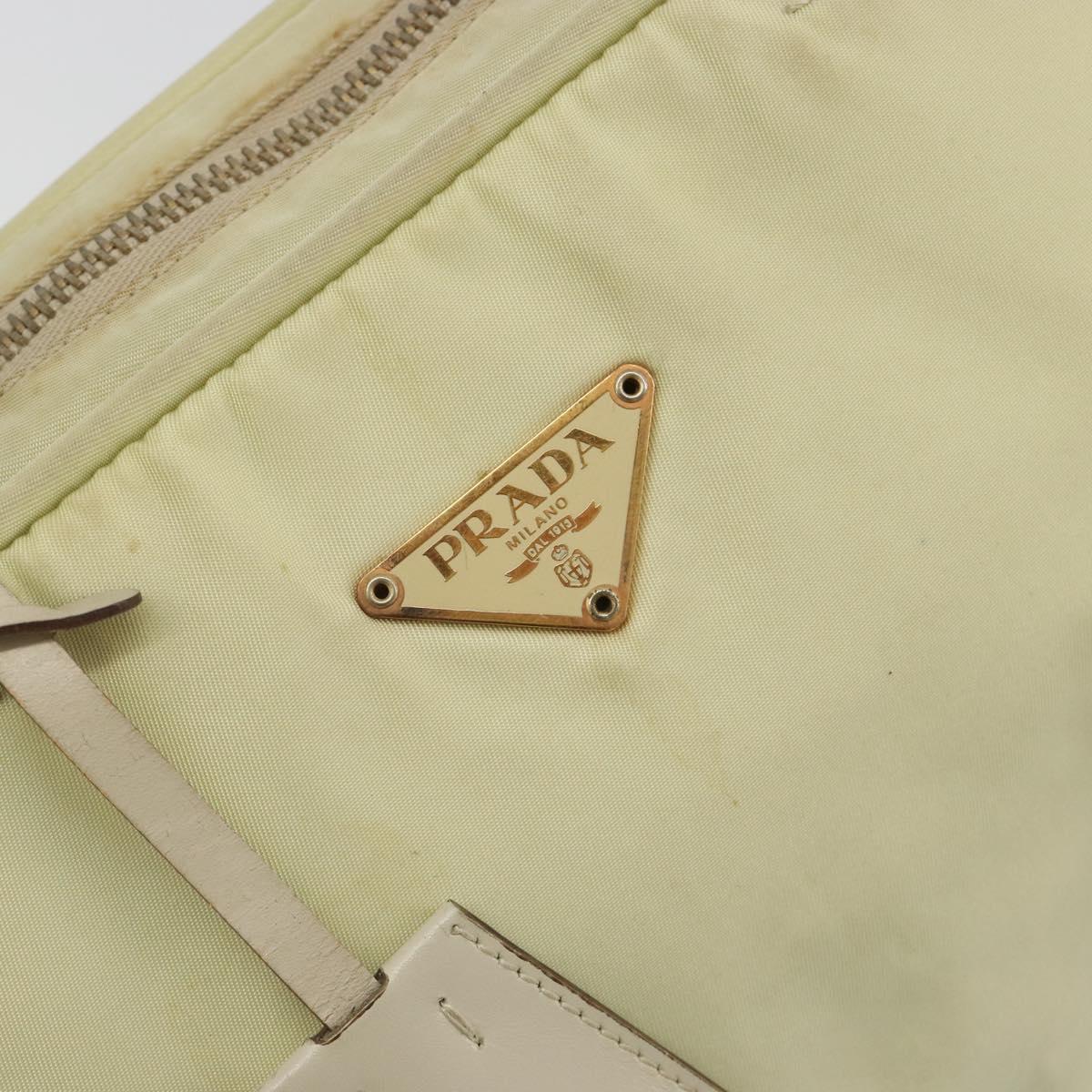 PRADA Hand Bag Nylon Ivory Gold Auth 189552A