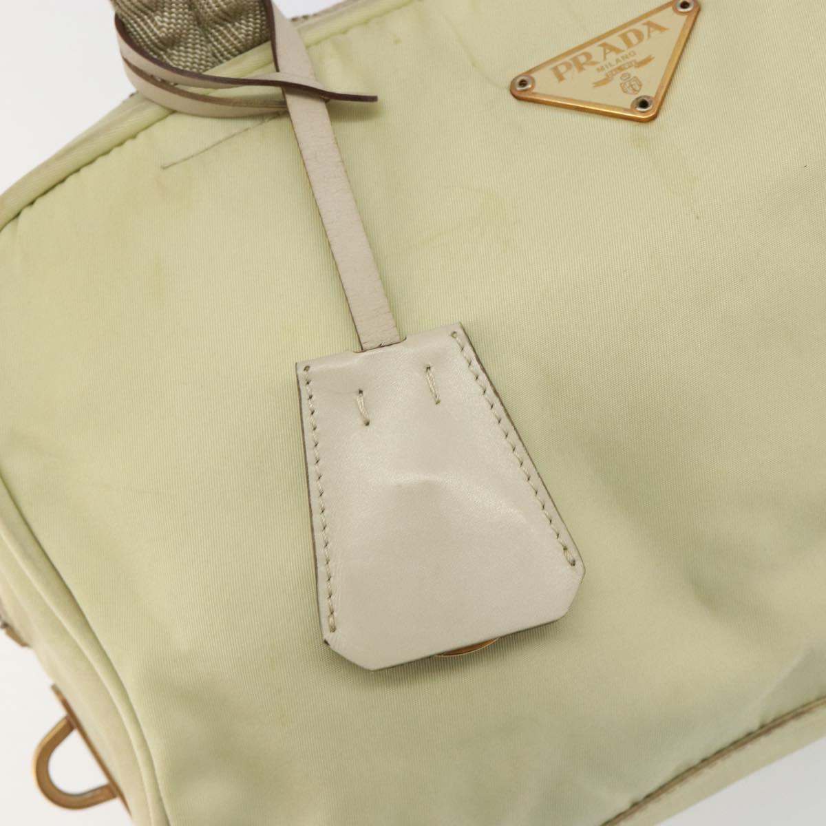 PRADA Hand Bag Nylon Ivory Gold Auth 189552A