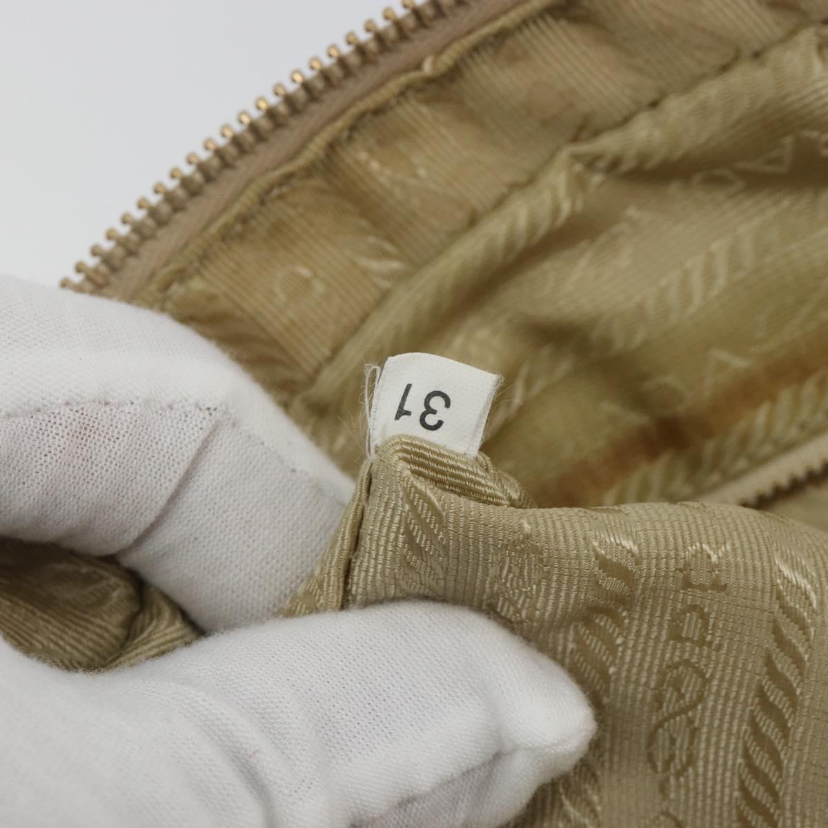 PRADA Hand Bag Nylon Ivory Gold Auth 189552A