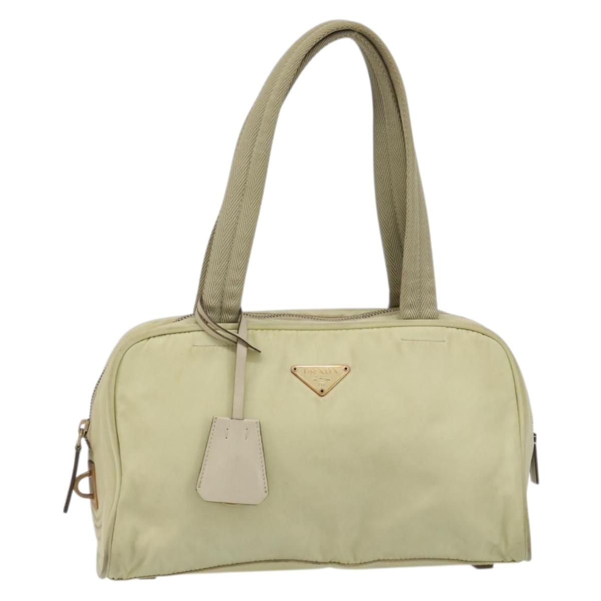 PRADA Hand Bag Nylon Ivory Gold Auth 189552A
