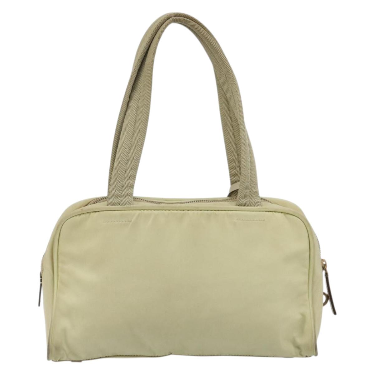 PRADA Hand Bag Nylon Ivory Gold Auth 189552A